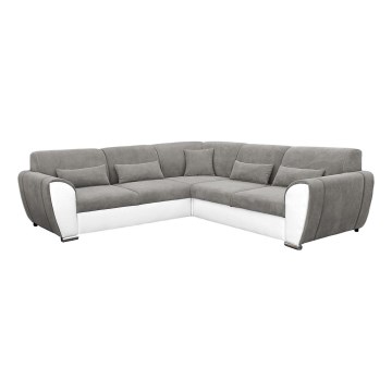 Divano letto angolare con contenitore a L VISEU, lato sinistro, grigio/bianco