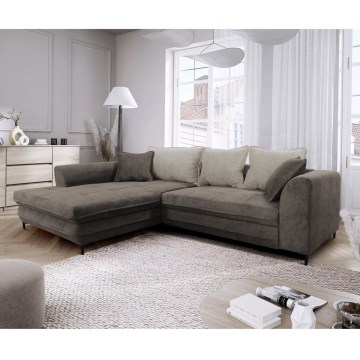 Divano letto angolare con vano contenitore a L LAGOA, lato sinistro, taupe/grigio