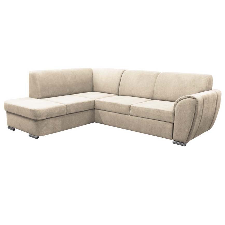 Divano letto angolare con vano contenitore a L SERPA, lato sinistro, beige