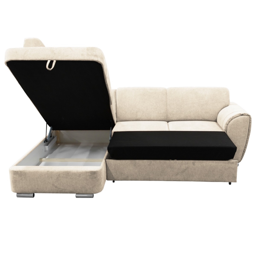 Divano letto angolare con vano contenitore a L SERPA, lato sinistro, beige