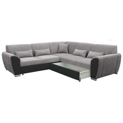 Divano letto angolare a L VISEU con contenitore, versione destra, grigio/nero
