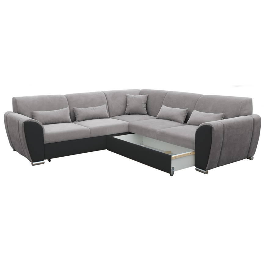 Divano letto angolare a L VISEU con contenitore, versione destra, grigio/nero