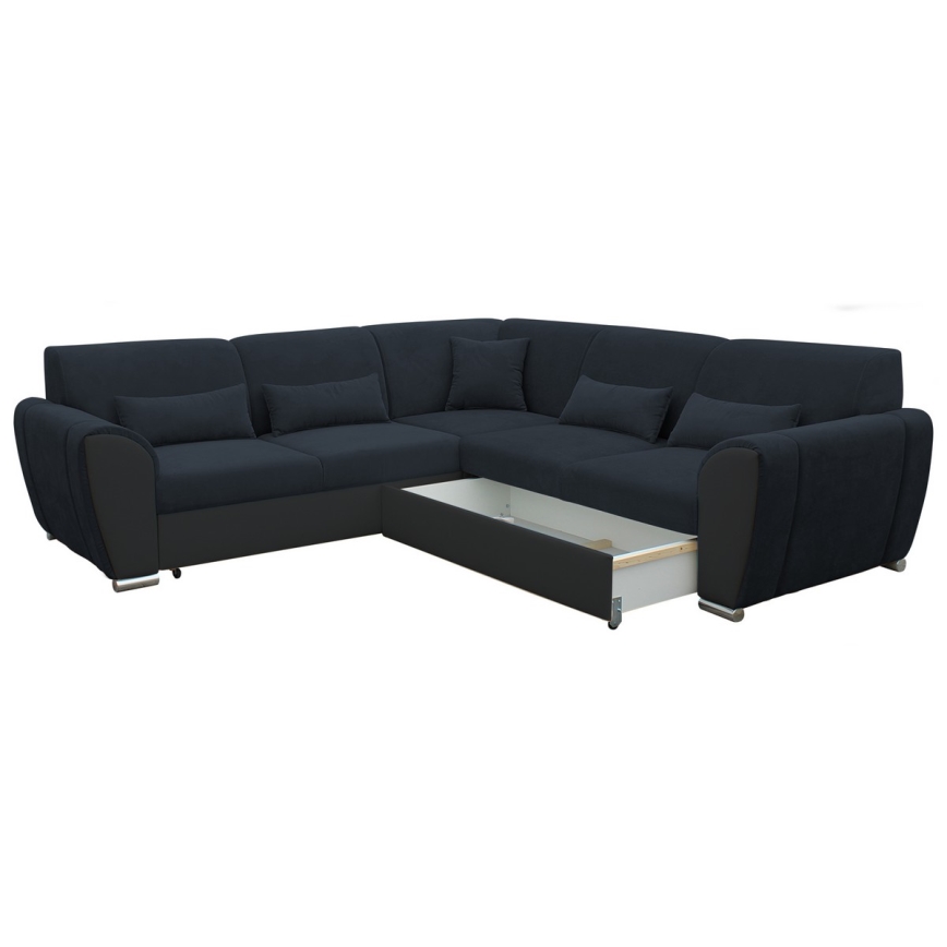 Divano letto angolare a L con contenitore VISEU, lato destro, antracite/nero