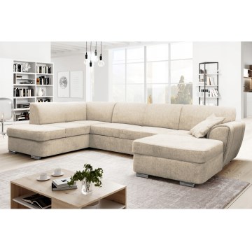 Divano letto angolare con vano contenitore a U SERPA, lato sinistro, beige
