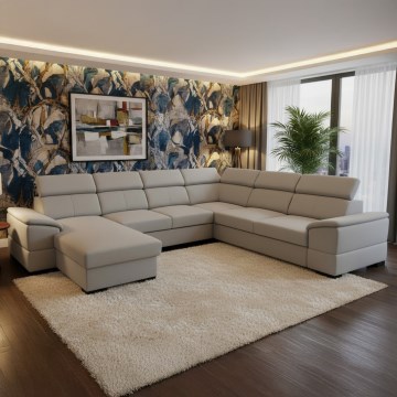 Divano letto angolare convertibile con angolo reversibile a U e contenitore GRANADA, grigio chiaro