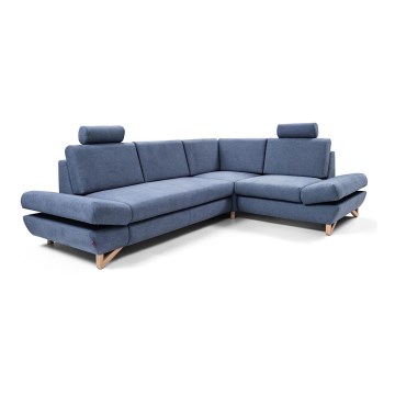 Divano letto angolare imbottito a L AVESTA con contenitore, angolo destro, blu
