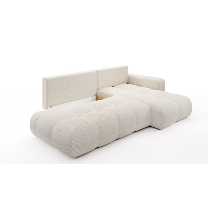 Divano angolare imbottito ALMADA trasformabile in letto con contenitore, angolo destro, beige chiaro