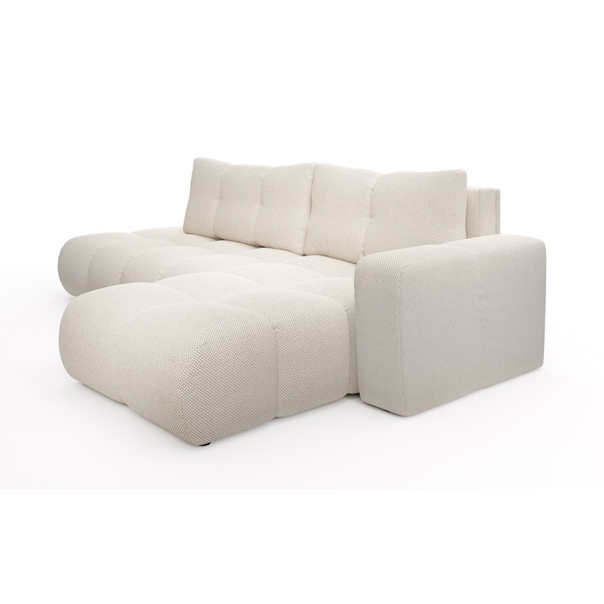 Divano angolare imbottito ALMADA trasformabile in letto con contenitore, angolo destro, beige chiaro
