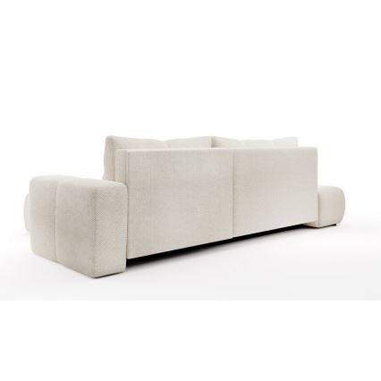 Divano angolare imbottito ALMADA trasformabile in letto con contenitore, angolo destro, beige chiaro