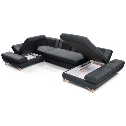 Divano angolare imbottito convertibile a U con vano contenitore AVESTA antracite