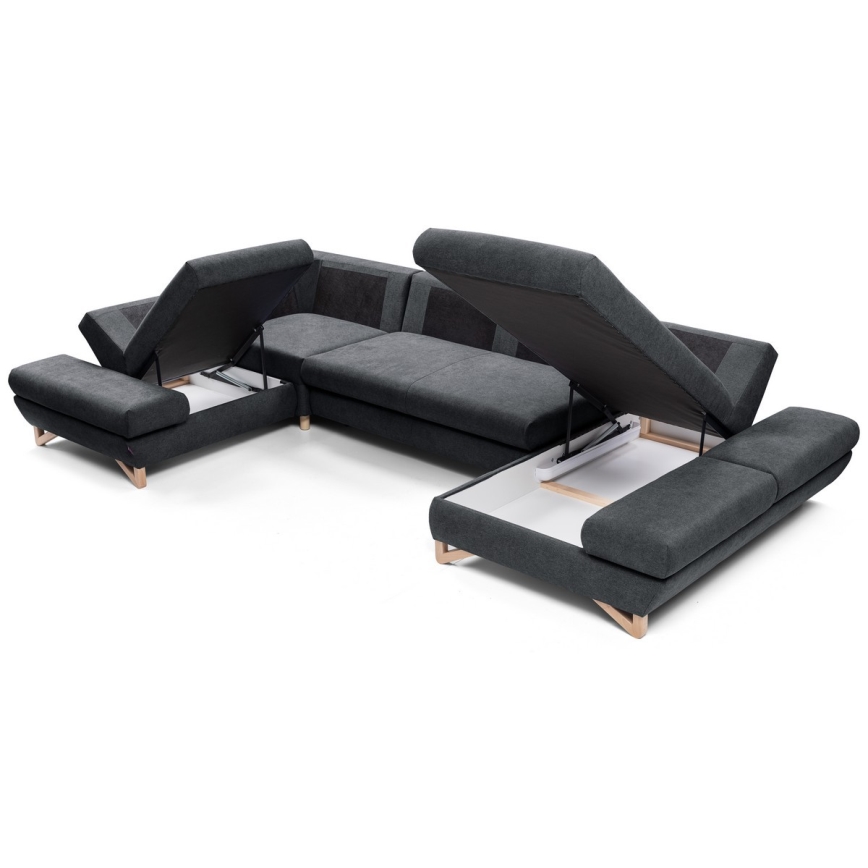 Divano angolare imbottito convertibile a U con vano contenitore AVESTA antracite