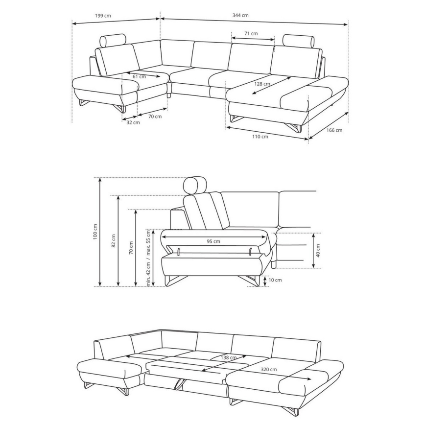 Divano angolare imbottito convertibile a U con vano contenitore AVESTA antracite