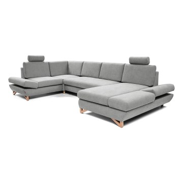 Divano letto angolare imbottito a U con vano contenitore AVESTA, grigio