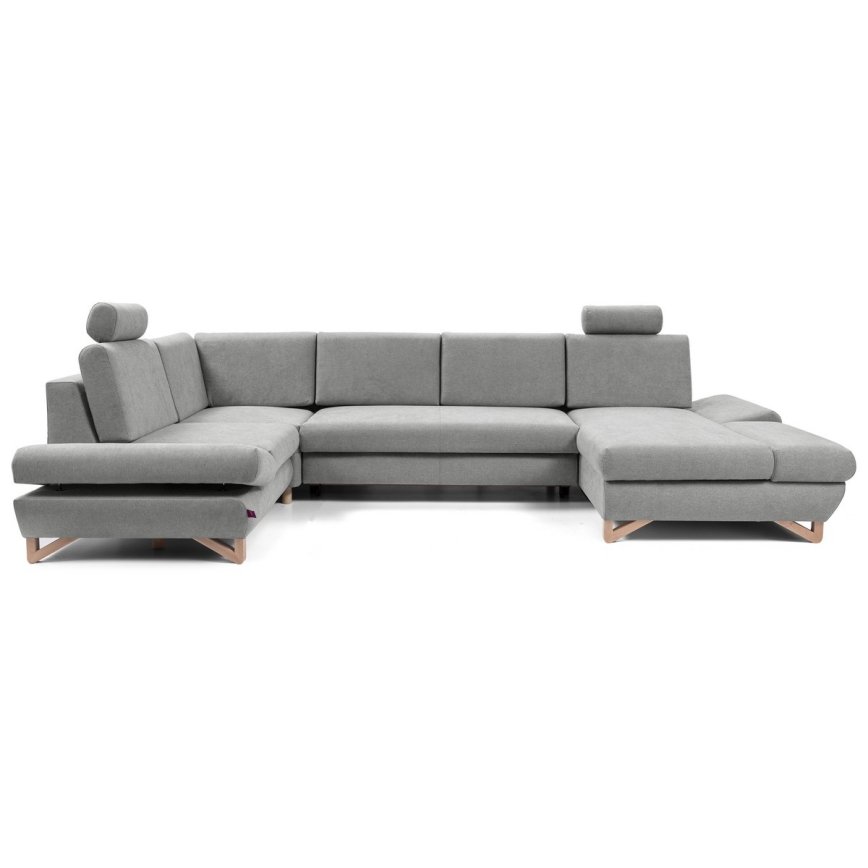 Divano letto angolare imbottito a U con vano contenitore AVESTA, grigio