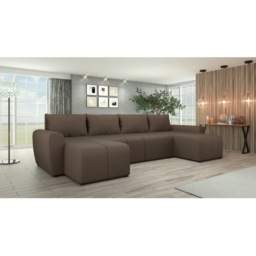Divano letto angolare imbottito a U NEWPORT, reversibile, marrone
