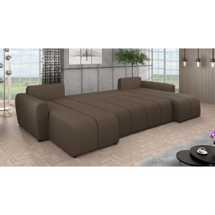 Divano letto angolare imbottito a U NEWPORT, reversibile, marrone