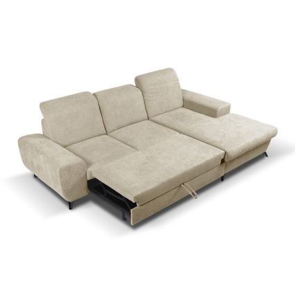 Divano letto angolare imbottito con contenitore a L ALTA, angolo destro, beige