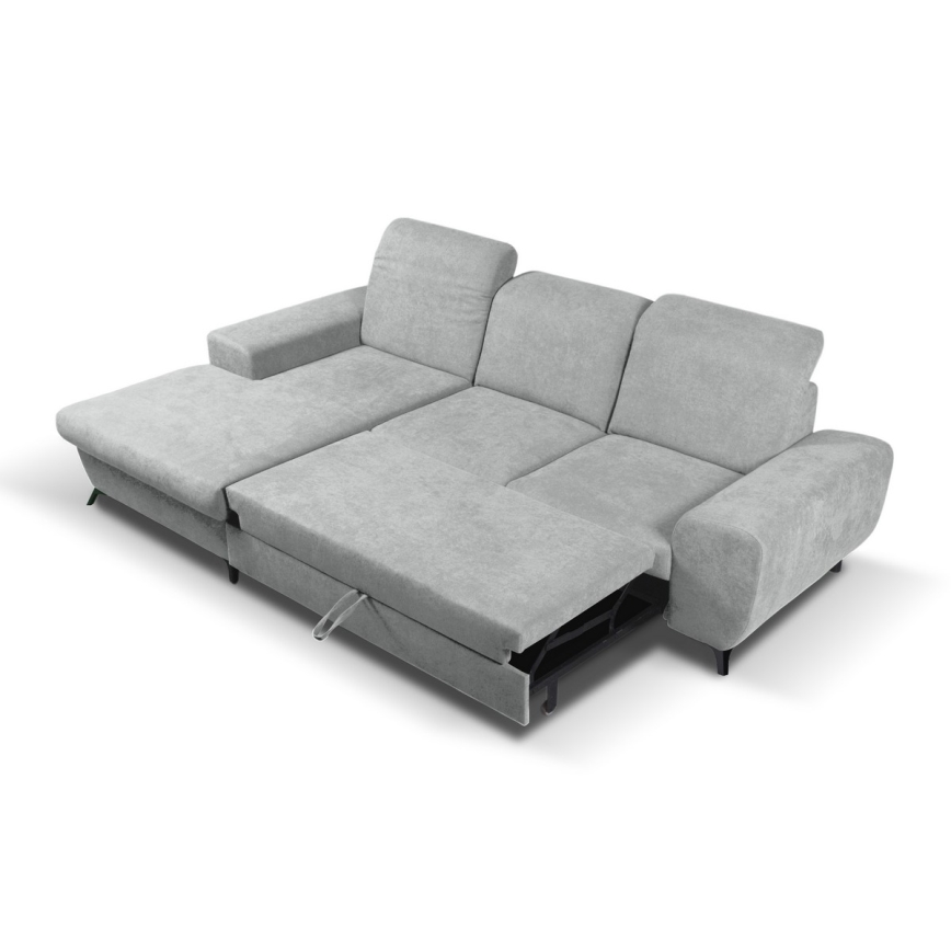 Divano letto angolare imbottito con contenitore a L ALTA, angolo sinistro, grigio
