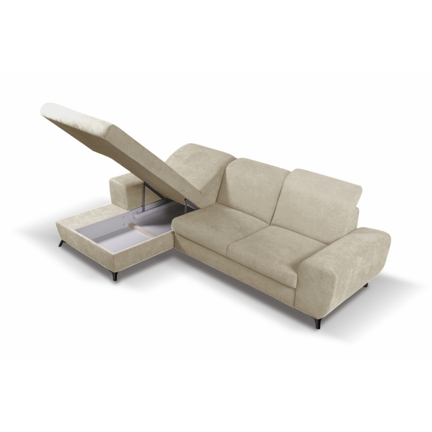 Divano angolare imbottito trasformabile con contenitore a L ALTA, angolo sinistro, beige