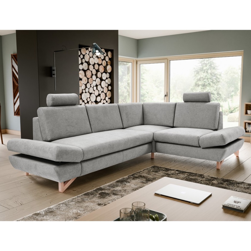 Divano letto angolare imbottito AVESTA a L con vano contenitore, angolo destro, grigio