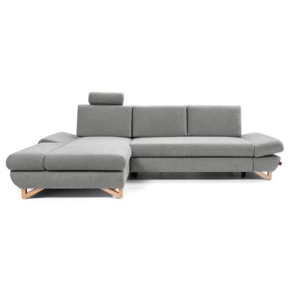 Divano angolare letto imbottito AVESTA con vano contenitore a L, lato sinistro, grigio