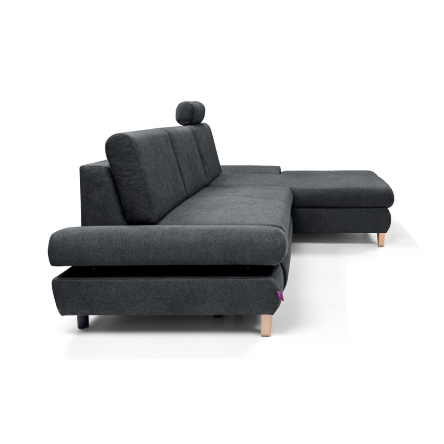 Divano angolare imbottito trasformabile con contenitore a forma di L AVESTA, lato destro, antracite