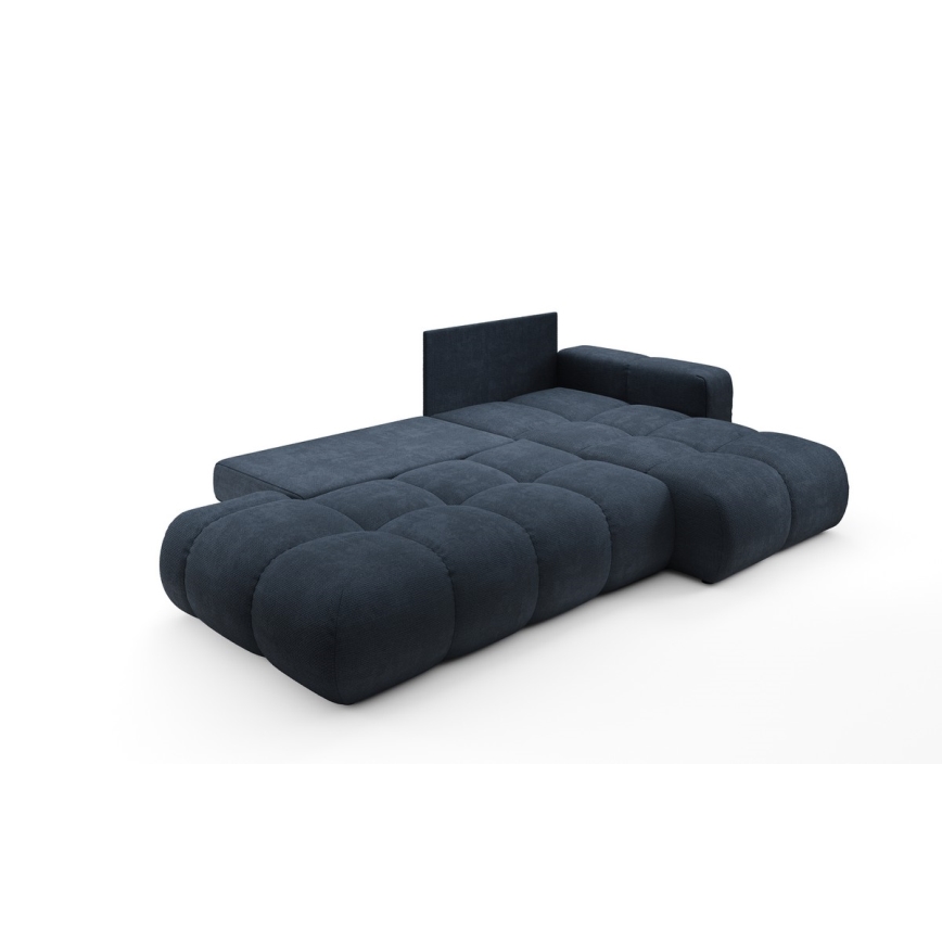 Divano angolare letto imbottito ALMADA con contenitore a L, angolo destro, blu