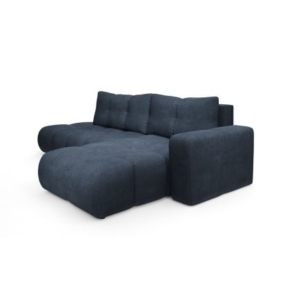 Divano angolare letto imbottito ALMADA con contenitore a L, angolo destro, blu