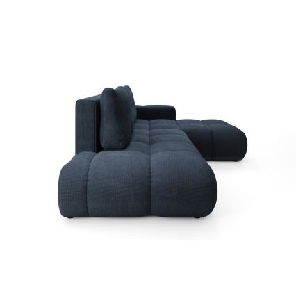 Divano angolare letto imbottito ALMADA con contenitore a L, angolo destro, blu