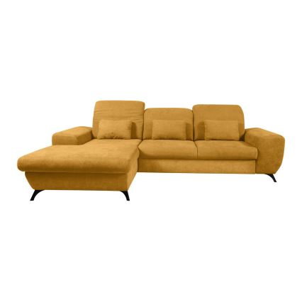 Divano angolare imbottito trasformabile in letto con vano contenitore a L, modello ALTA, lato sinistro, giallo