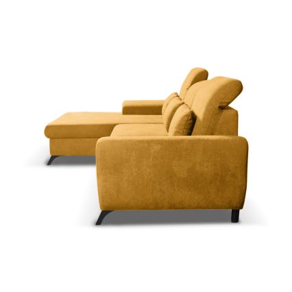 Divano angolare imbottito trasformabile in letto con vano contenitore a L, modello ALTA, lato sinistro, giallo