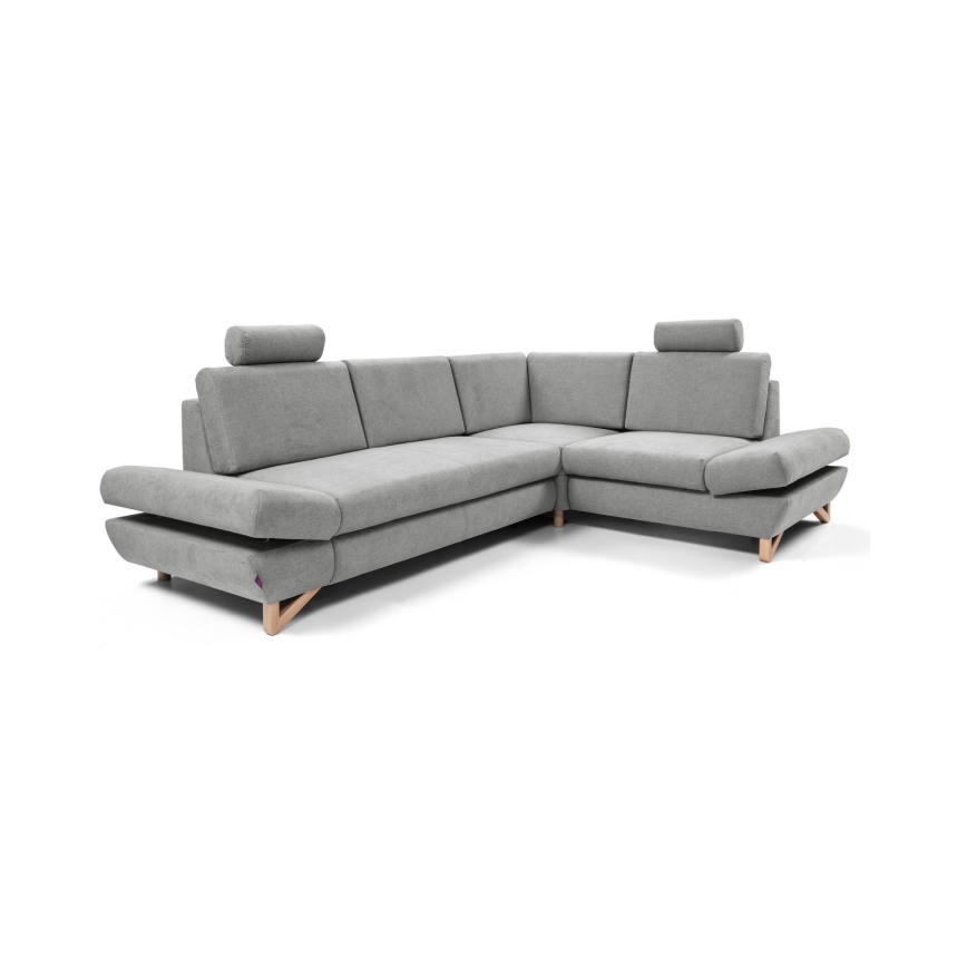 Divano letto angolare imbottito AVESTA a L con vano contenitore, angolo destro, grigio
