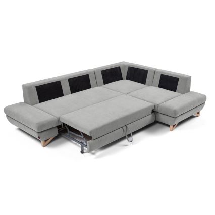 Divano letto angolare imbottito AVESTA a L con vano contenitore, angolo destro, grigio