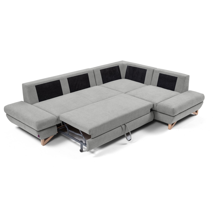 Divano letto angolare imbottito AVESTA a L con vano contenitore, angolo destro, grigio