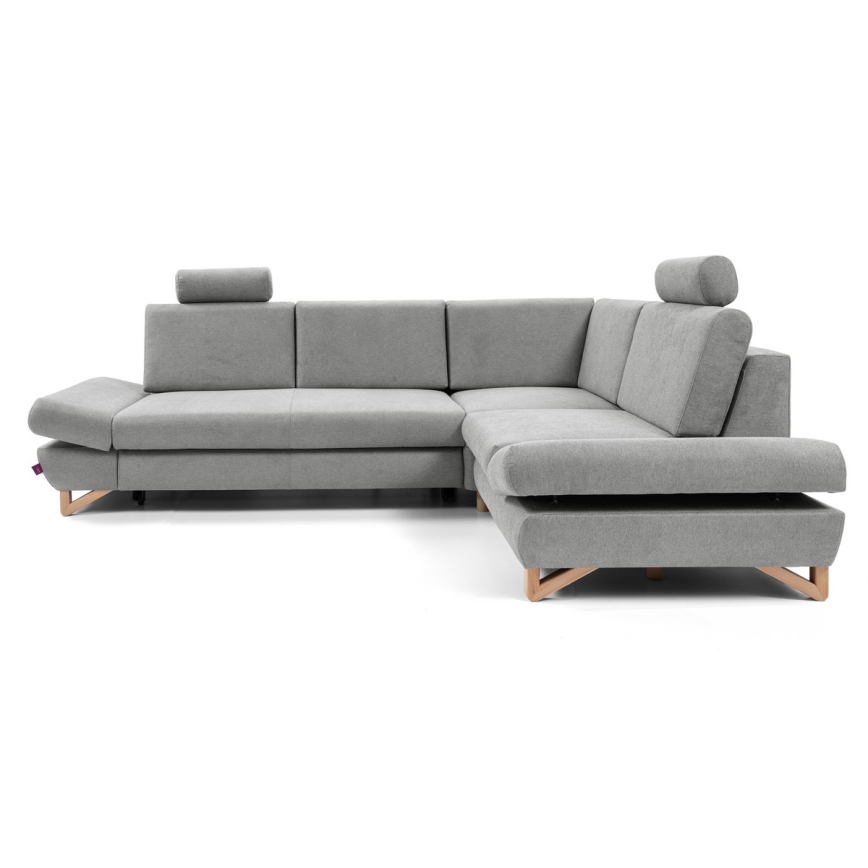 Divano letto angolare imbottito AVESTA a L con vano contenitore, angolo destro, grigio