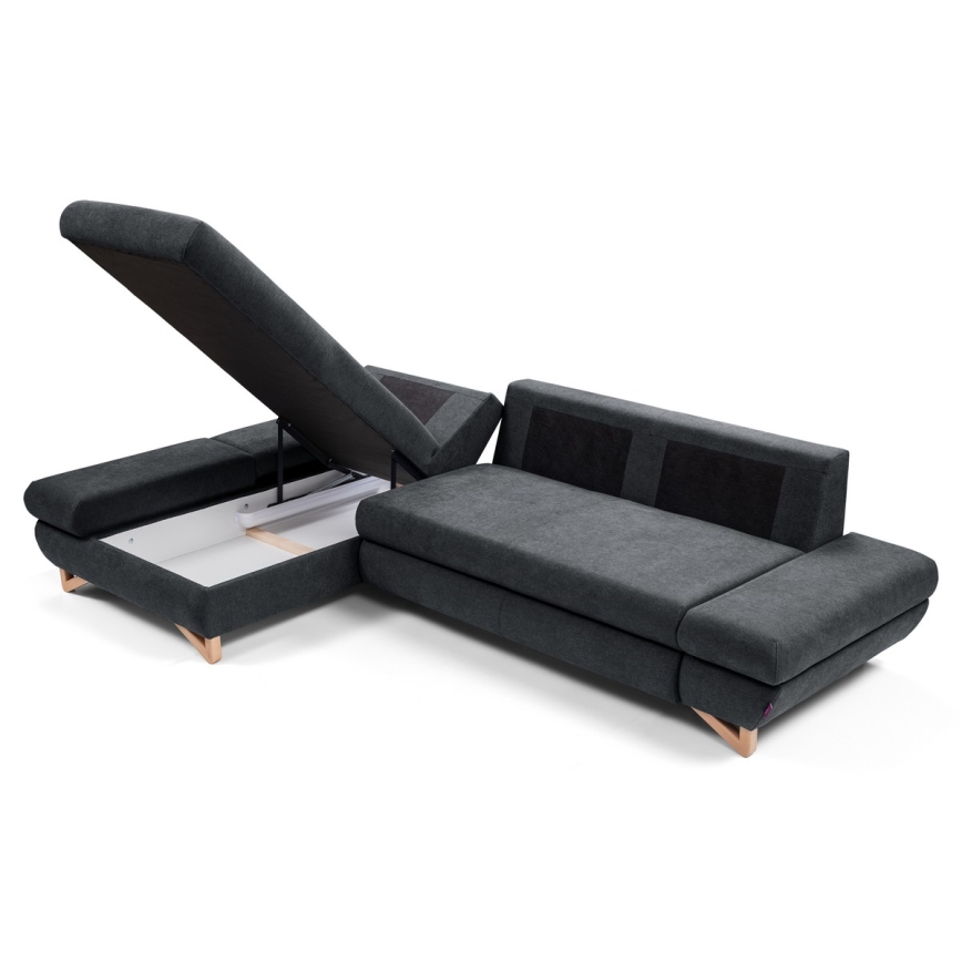 Divano ad angolo letto imbottito con vano contenitore a L AVESTA, angolo sinistro, colore antracite