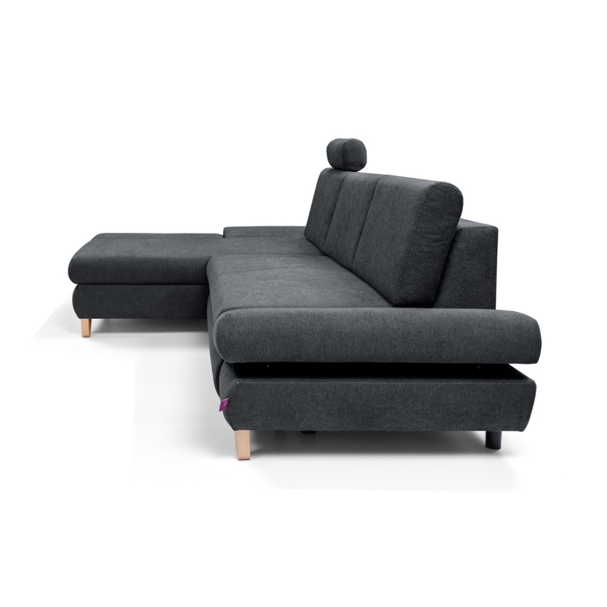 Divano ad angolo letto imbottito con vano contenitore a L AVESTA, angolo sinistro, colore antracite