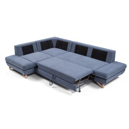 Divano angolare imbottito con letto estraibile e vano contenitore a L AVESTA, lato sinistro, blu