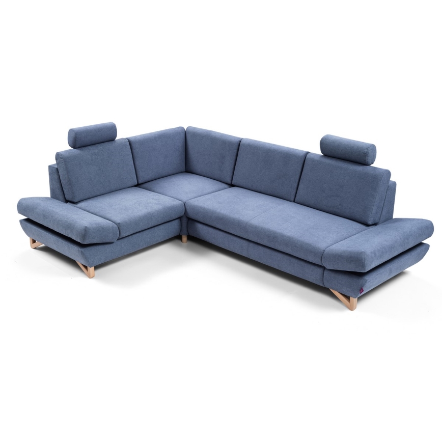 Divano angolare imbottito con letto estraibile e vano contenitore a L AVESTA, lato sinistro, blu