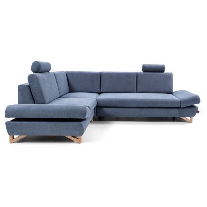 Divano angolare imbottito con letto estraibile e vano contenitore a L AVESTA, lato sinistro, blu