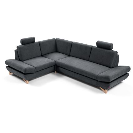 Divano angolare letto imbottito con capiente vano contenitore a L AVESTA, lato sinistro, antracite