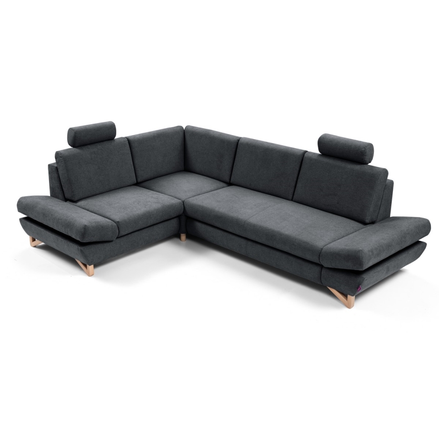 Divano angolare letto imbottito con capiente vano contenitore a L AVESTA, lato sinistro, antracite