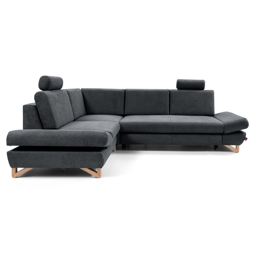 Divano angolare letto imbottito con capiente vano contenitore a L AVESTA, lato sinistro, antracite