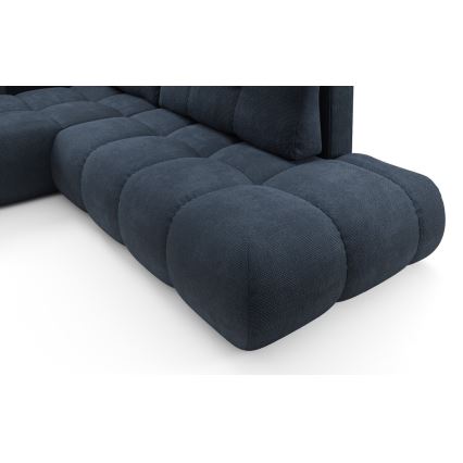 Divano angolare imbottito a L con contenitore e letto estraibile ALMADA, angolo sinistro, blu