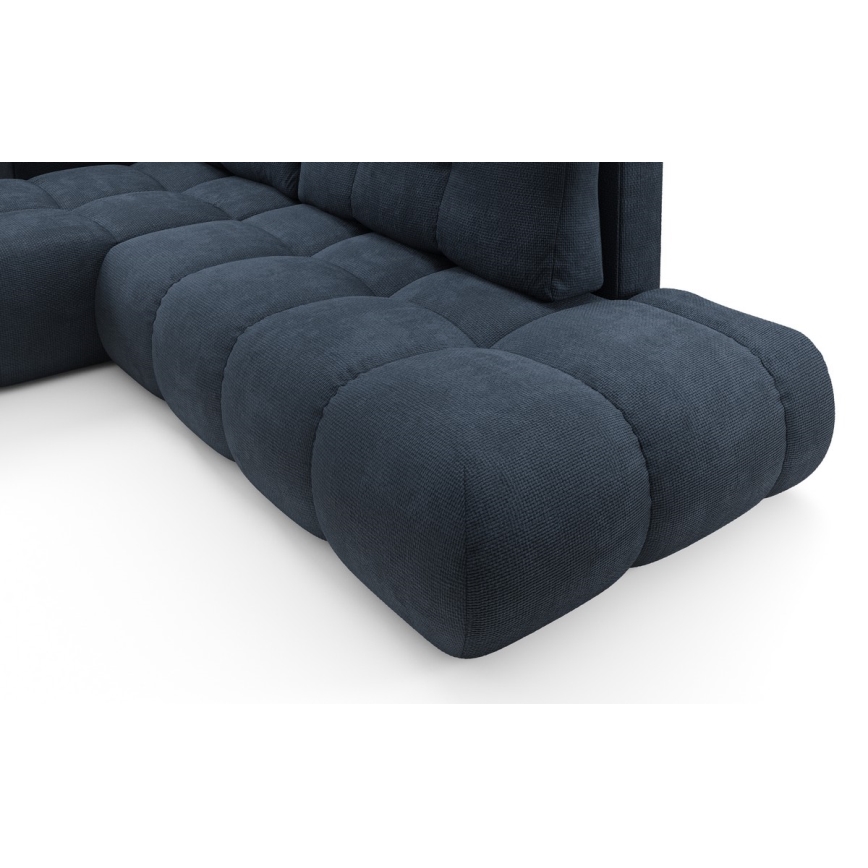 Divano angolare imbottito a L con contenitore e letto estraibile ALMADA, angolo sinistro, blu