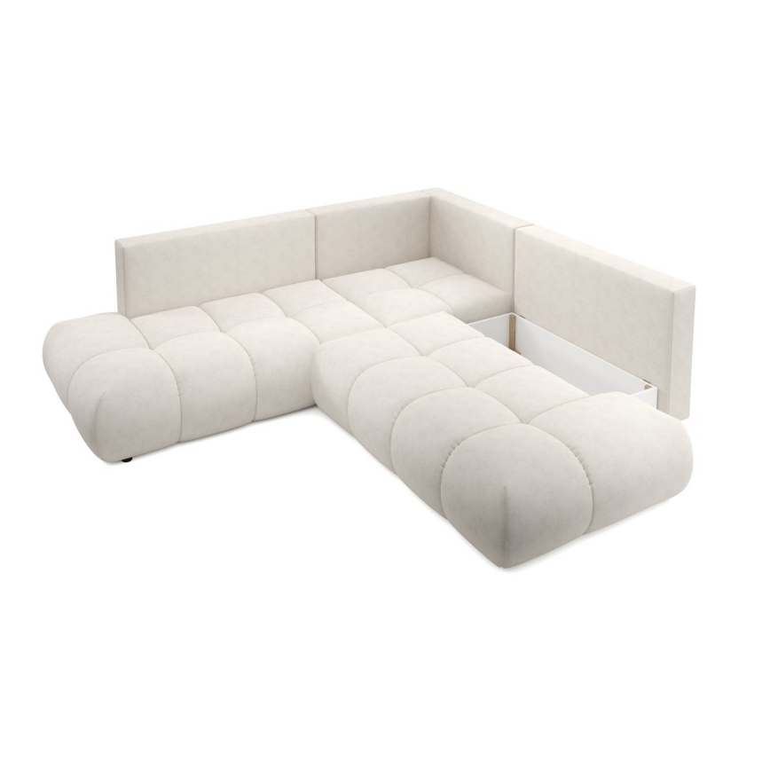 Divano angolare letto imbottito con vano contenitore a L ALMADA, angolo destro, beige