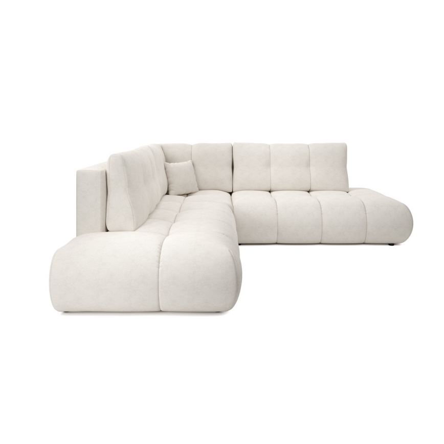 Divano angolare letto imbottito con vano contenitore a L ALMADA, angolo destro, beige