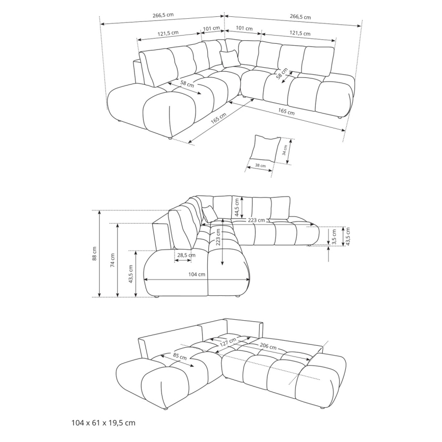 Divano angolare letto imbottito con vano contenitore a L ALMADA, angolo destro, beige
