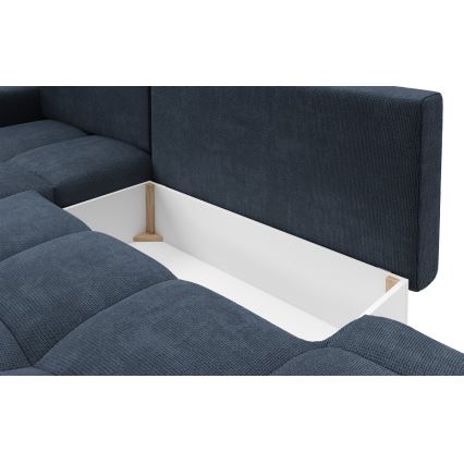 Divano angolare imbottito trasformabile in letto con contenitore a L ALMADA, lato sinistro, blu
