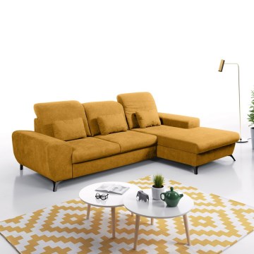 Divano letto angolare imbottito con vano contenitore a L ALTA, angolo destro, giallo
